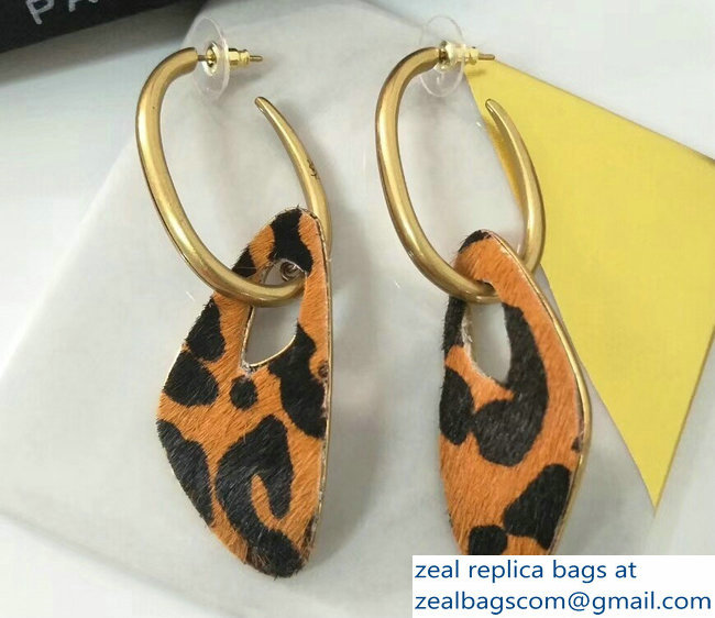 Saint Laurent Animal Hoop Earrings In Gold Metal And Leopard-Print Fur - Click Image to Close