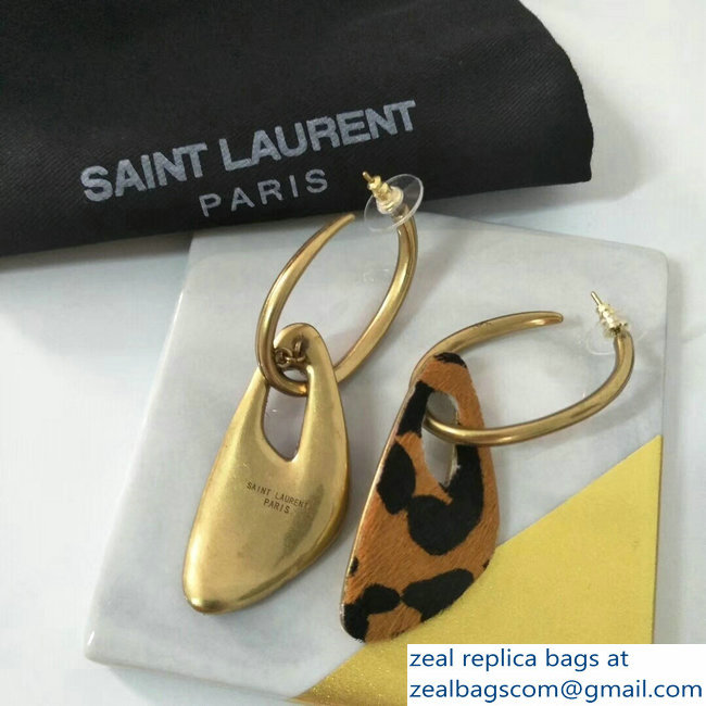 Saint Laurent Animal Hoop Earrings In Gold Metal And Leopard-Print Fur - Click Image to Close