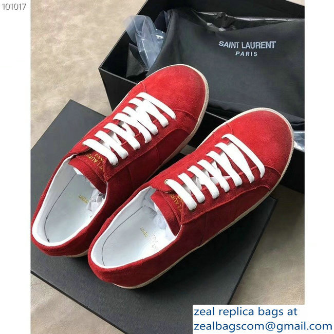 Saint Laurent Court Classic Sneakers Suede Red - Click Image to Close