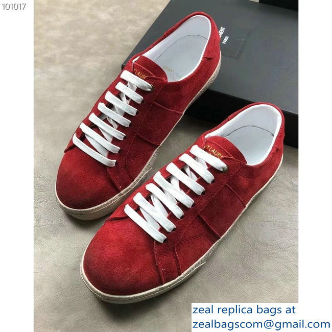 Saint Laurent Court Classic Sneakers Suede Red - Click Image to Close