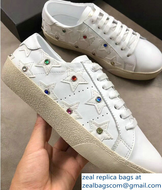 Saint Laurent Court Classic Star California Sneakers Crystals White