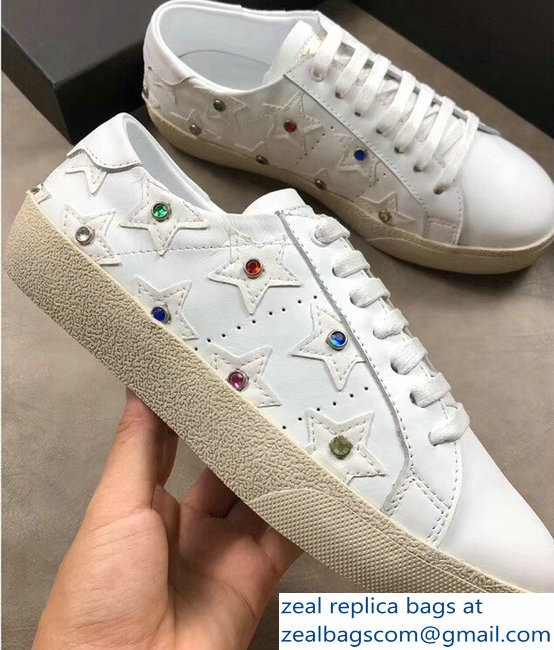 Saint Laurent Court Classic Star California Sneakers Crystals White - Click Image to Close