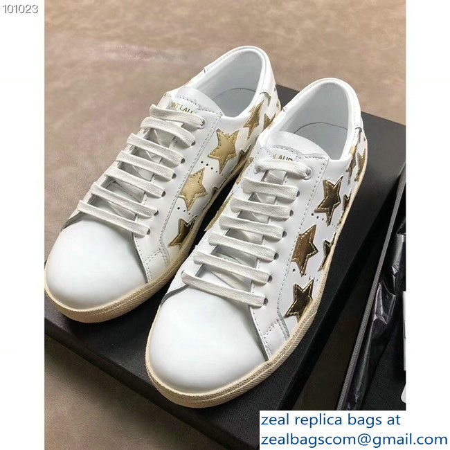 Saint Laurent Court Classic Star California Sneakers White/Gold - Click Image to Close