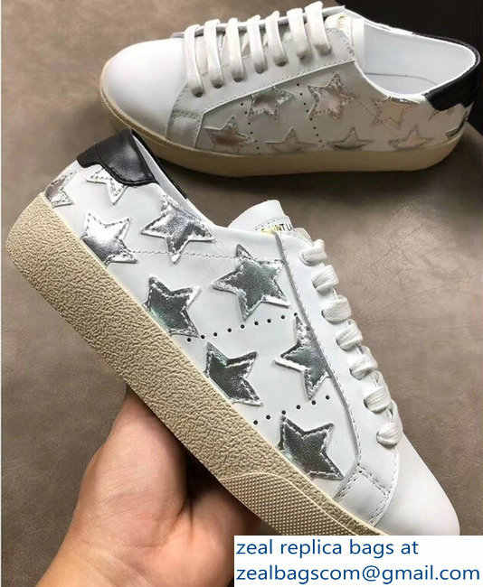Saint Laurent Court Classic Star California Sneakers White/Silver - Click Image to Close