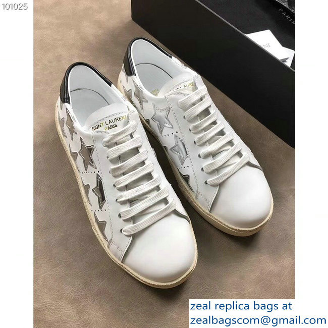 Saint Laurent Court Classic Star California Sneakers White/Silver - Click Image to Close