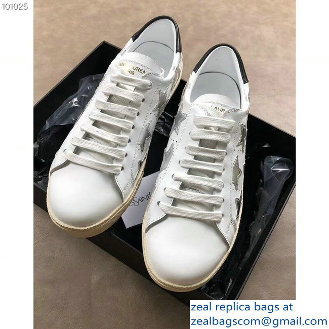 Saint Laurent Court Classic Star California Sneakers White/Silver - Click Image to Close