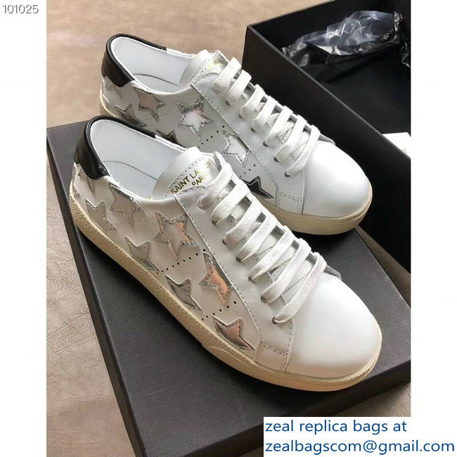 Saint Laurent Court Classic Star California Sneakers White/Silver - Click Image to Close