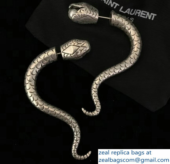 Saint Laurent Marrakech Perle Serpent Earrings In Silver-Toned Tin 517480