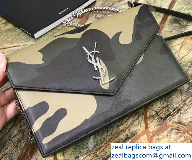 Saint Laurent Small Leather Envelope Chain Wallet 402031 Camouflage