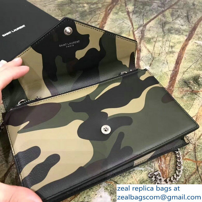 Saint Laurent Small Leather Envelope Chain Wallet 402031 Camouflage
