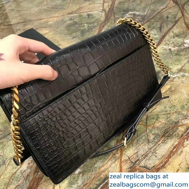Saint Laurent Sunset Medium Bag In Supple Stamped Crocodile Leather 515823 Black 2018
