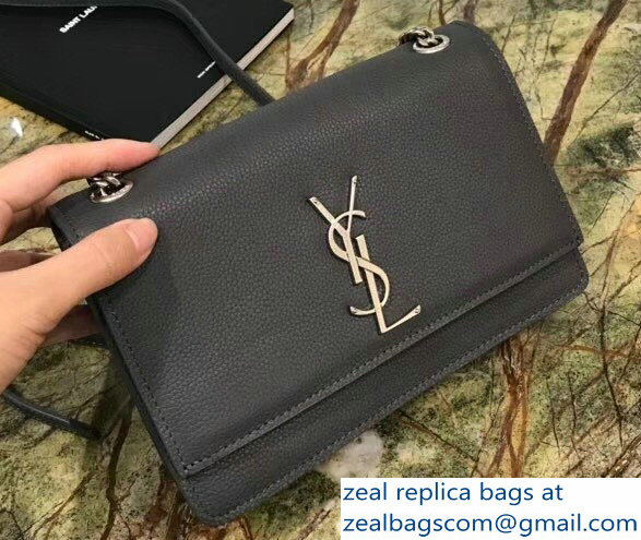 Saint Laurent Sunset Small Bag In Grained Leather 515822 Gray 2018