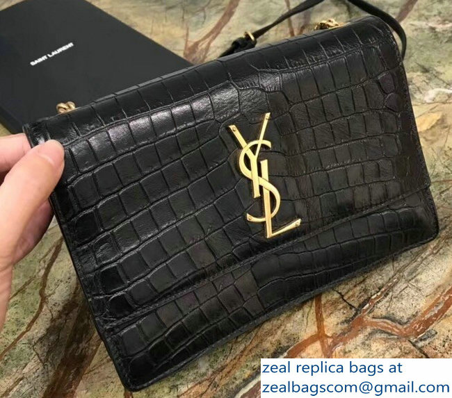 Saint Laurent Sunset Small Bag In Supple Stamped Crocodile Leather 515822 Black 2018