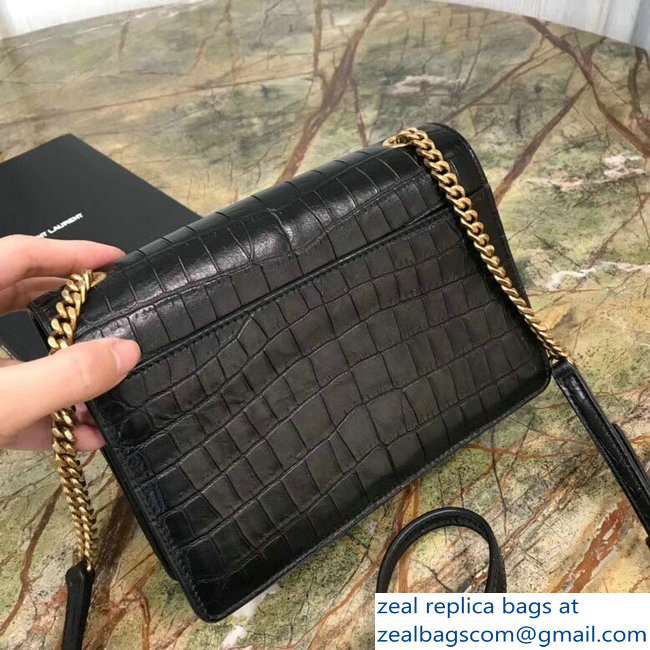Saint Laurent Sunset Small Bag In Supple Stamped Crocodile Leather 515822 Black 2018 - Click Image to Close