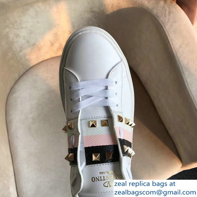 Valentino Gold Stud Web Lovers Sneakers White 2018 - Click Image to Close