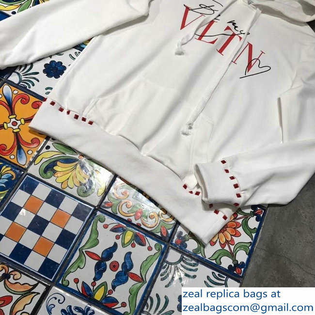 Valentino Red Rockstud Hoodie Sweater Be My VLTN Heart White 2018 - Click Image to Close