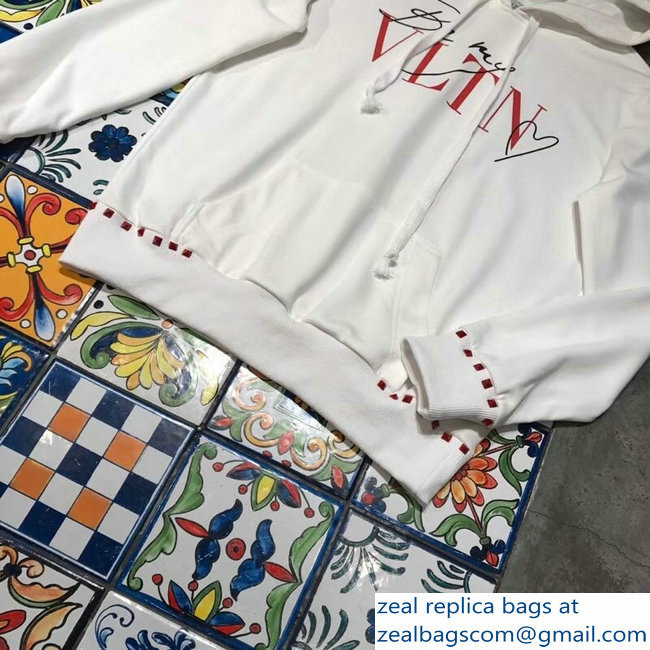 Valentino Red Rockstud Hoodie Sweater Be My VLTN Heart White 2018