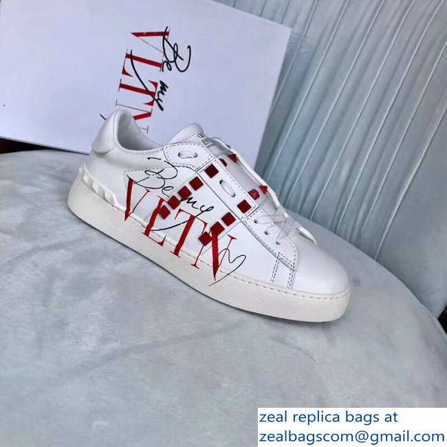 Valentino Red Rockstud Lovers Sneakers Be My VLTN Heart White 2018 - Click Image to Close