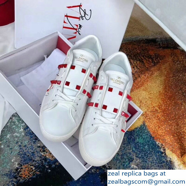 Valentino Red Rockstud Lovers Sneakers Be My VLTN Heart White 2018 - Click Image to Close