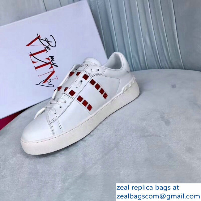 Valentino Red Rockstud Lovers Sneakers Be My VLTN Heart White 2018 - Click Image to Close