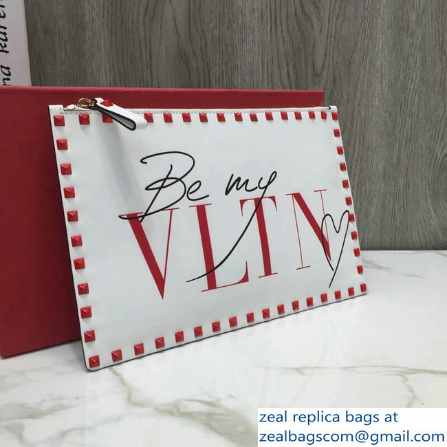 Valentino Red Rockstud Pouch Clutch Bag Be My VLTN Heart White 2018