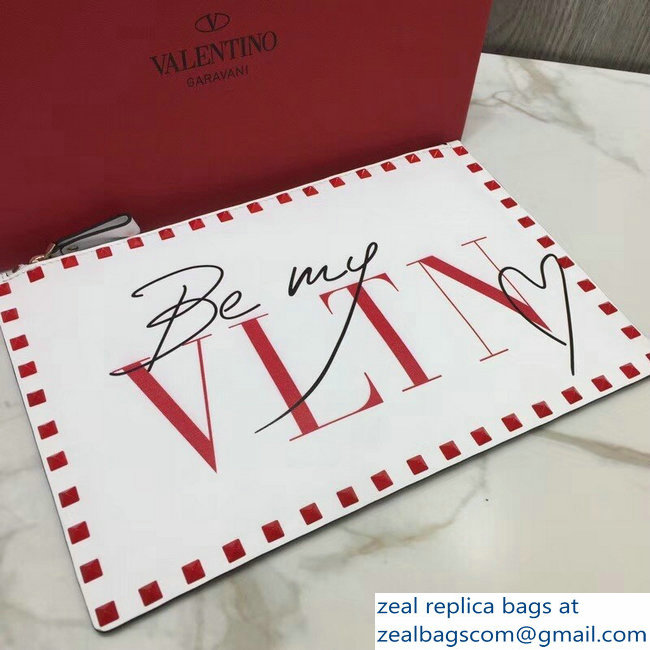 Valentino Red Rockstud Pouch Clutch Bag Be My VLTN Heart White 2018