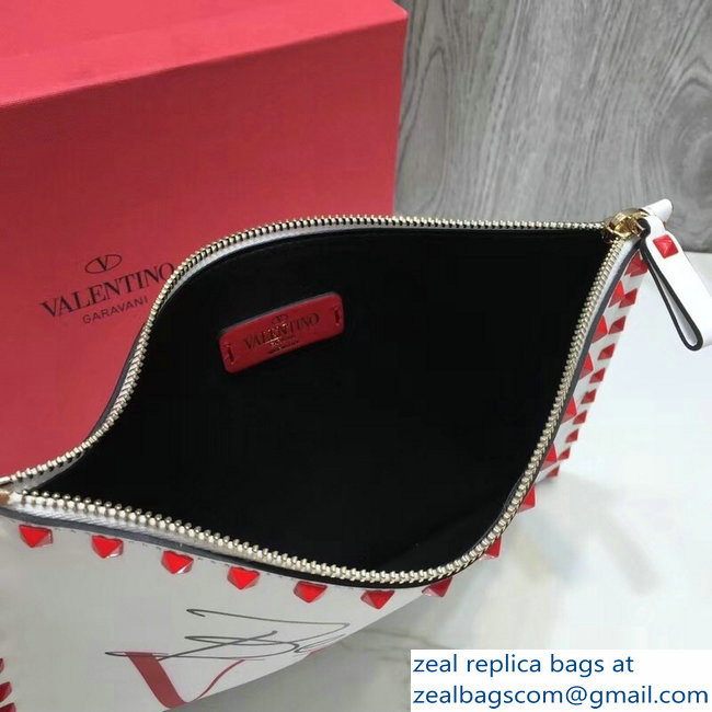 Valentino Red Rockstud Pouch Clutch Bag Be My VLTN Heart White 2018 - Click Image to Close