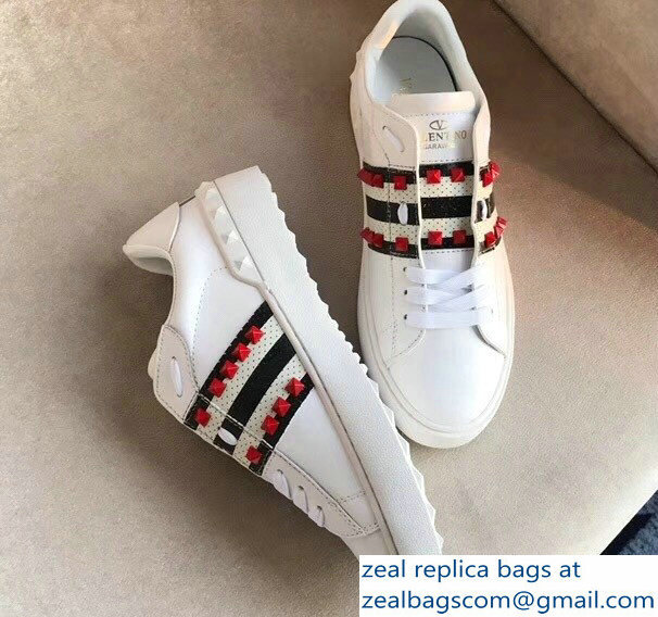Valentino Red Stud Web Lovers Sneakers White 2018 - Click Image to Close