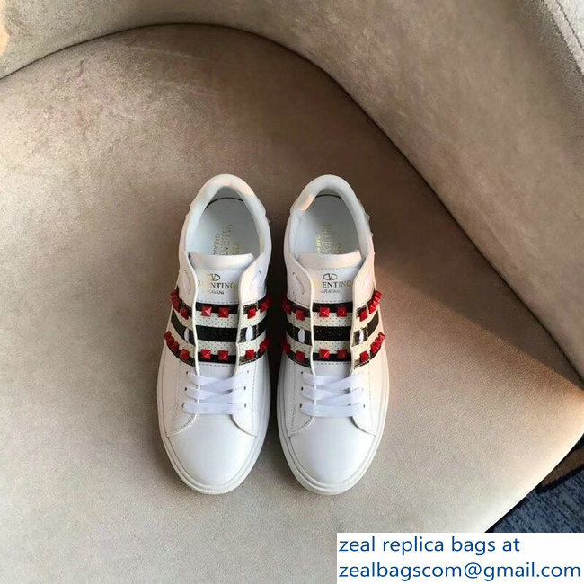 Valentino Red Stud Web Lovers Sneakers White 2018 - Click Image to Close
