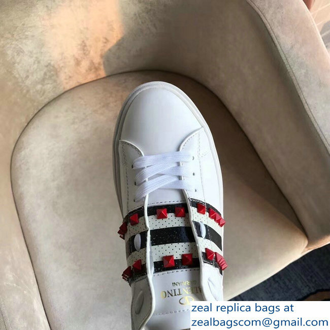 Valentino Red Stud Web Lovers Sneakers White 2018 - Click Image to Close