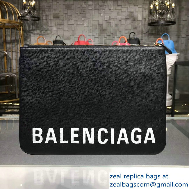 Balenciag Front Logo Ville Pouch Clutch Bag Black 2018 - Click Image to Close