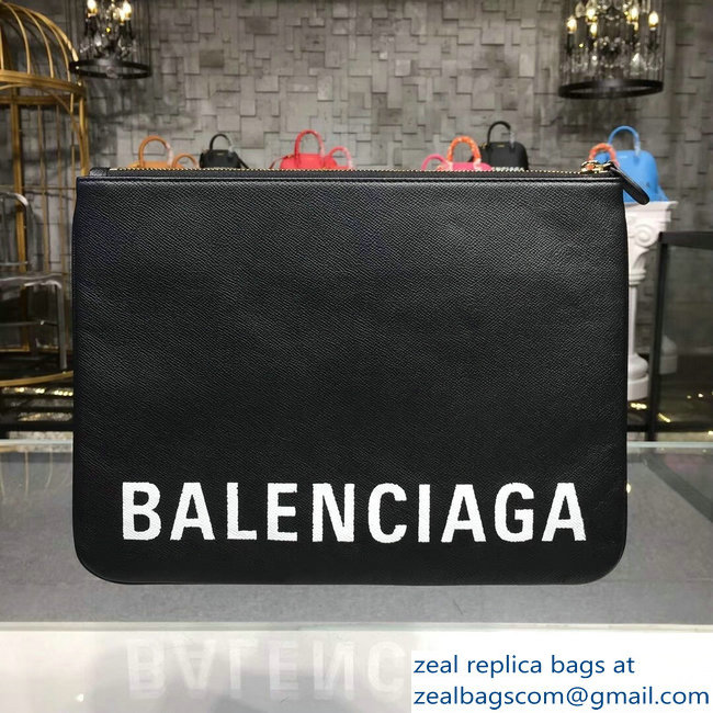 Balenciag Front Logo Ville Pouch Clutch Bag Black 2018