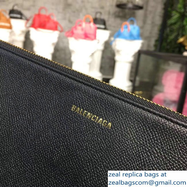 Balenciag Front Logo Ville Pouch Clutch Bag Black 2018