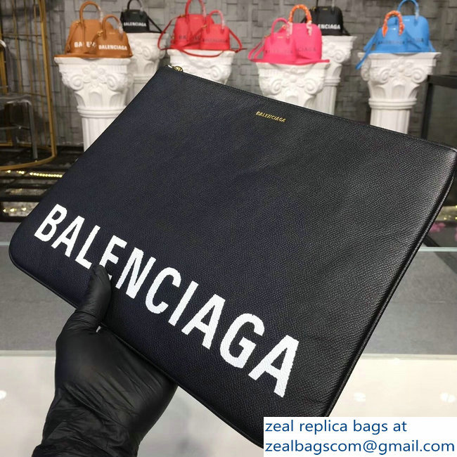 Balenciag Front Logo Ville Pouch Clutch Bag Black 2018