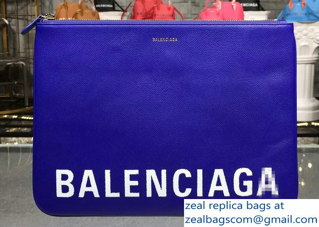 Balenciag Front Logo Ville Pouch Clutch Bag Blue 2018 - Click Image to Close