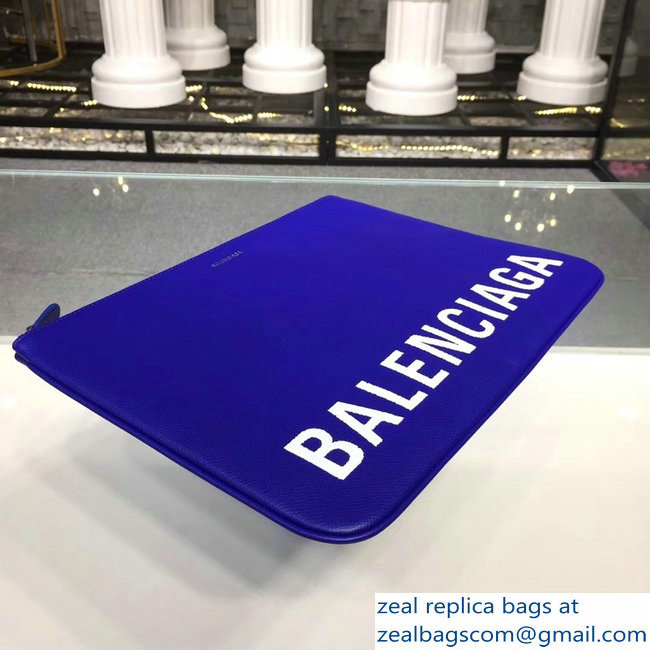 Balenciag Front Logo Ville Pouch Clutch Bag Blue 2018