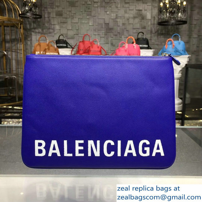 Balenciag Front Logo Ville Pouch Clutch Bag Blue 2018 - Click Image to Close