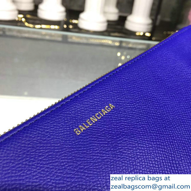 Balenciag Front Logo Ville Pouch Clutch Bag Blue 2018