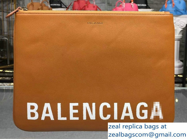 Balenciag Front Logo Ville Pouch Clutch Bag Brown 2018