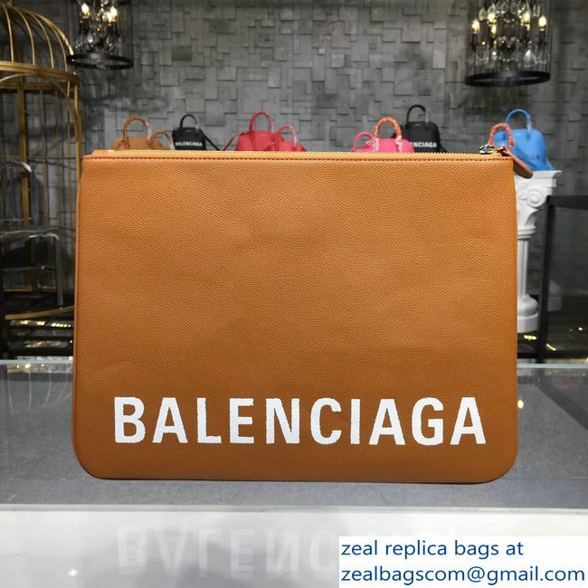 Balenciag Front Logo Ville Pouch Clutch Bag Brown 2018