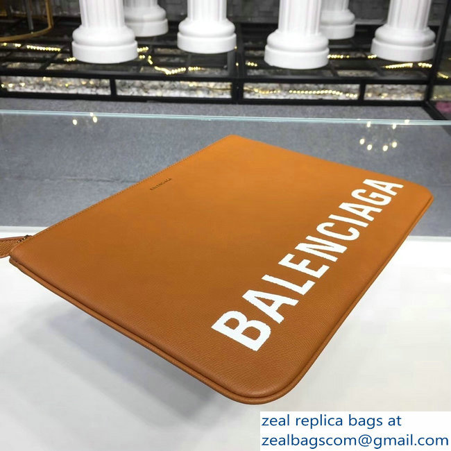 Balenciag Front Logo Ville Pouch Clutch Bag Brown 2018