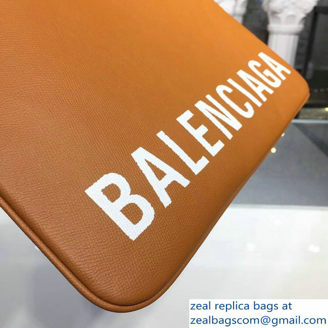 Balenciag Front Logo Ville Pouch Clutch Bag Brown 2018