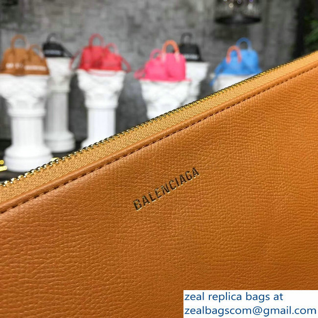 Balenciag Front Logo Ville Pouch Clutch Bag Brown 2018