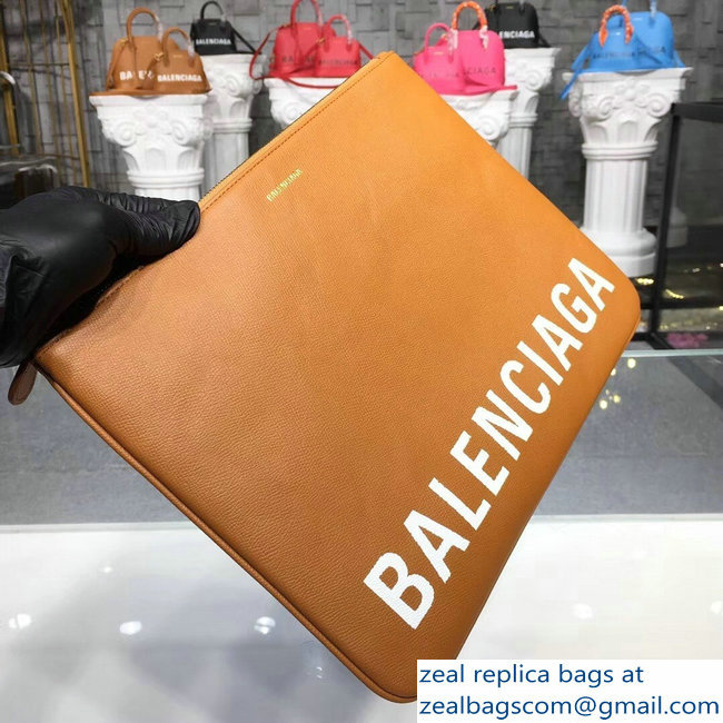 Balenciag Front Logo Ville Pouch Clutch Bag Brown 2018 - Click Image to Close