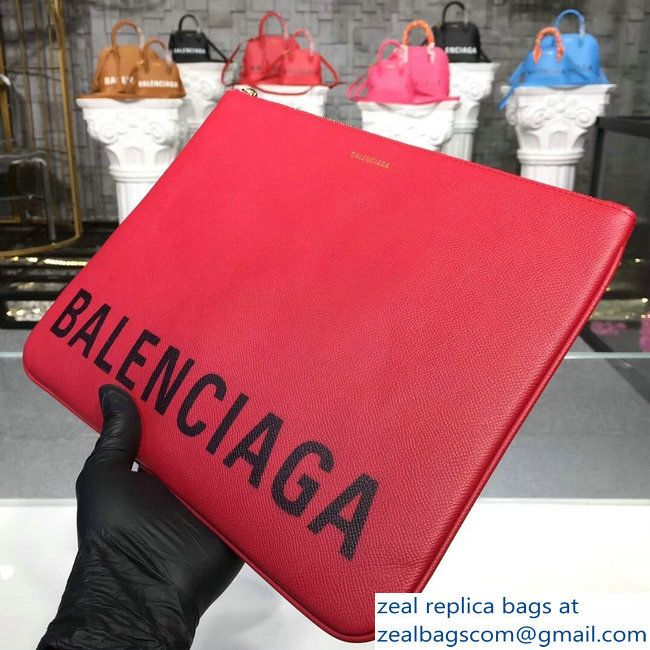 Balenciag Front Logo Ville Pouch Clutch Bag Red 2018