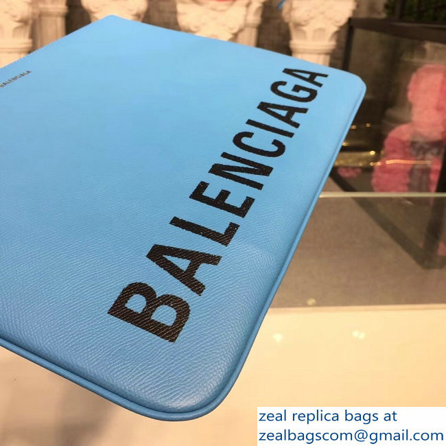 Balenciag Front Logo Ville Pouch Clutch Bag Sky Blue 2018 - Click Image to Close
