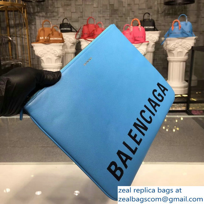 Balenciag Front Logo Ville Pouch Clutch Bag Sky Blue 2018 - Click Image to Close