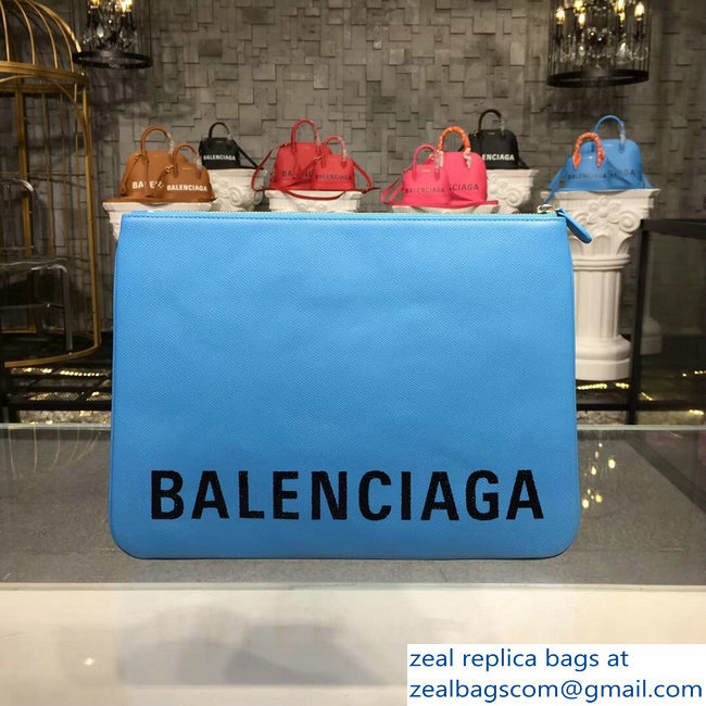 Balenciag Front Logo Ville Pouch Clutch Bag Sky Blue 2018