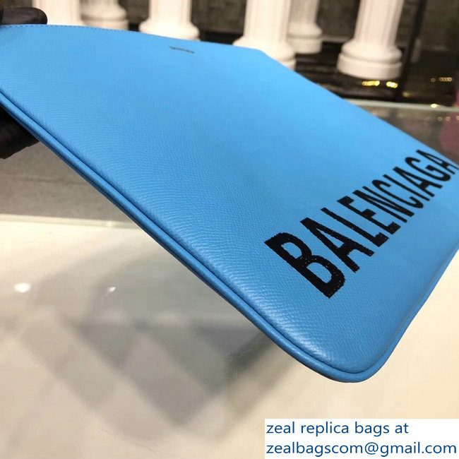 Balenciag Front Logo Ville Pouch Clutch Bag Sky Blue 2018