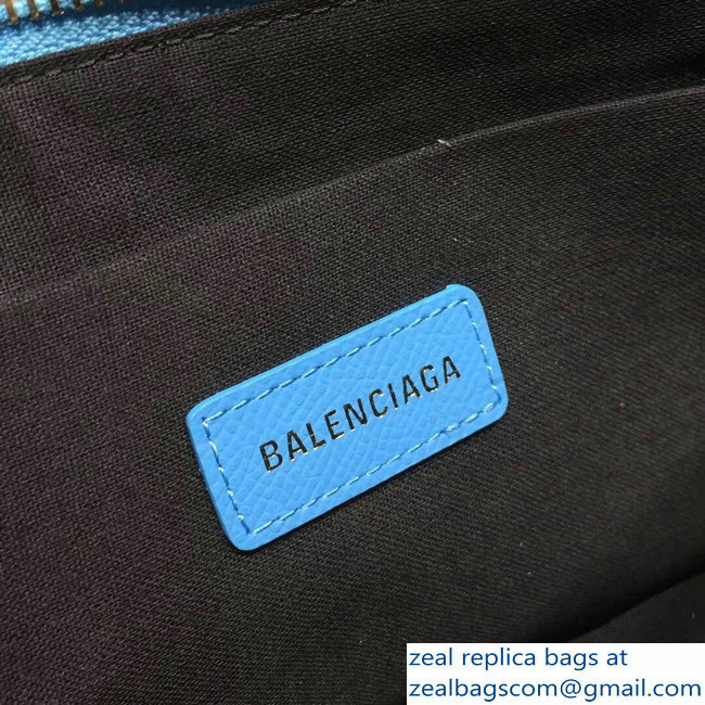 Balenciag Front Logo Ville Pouch Clutch Bag Sky Blue 2018